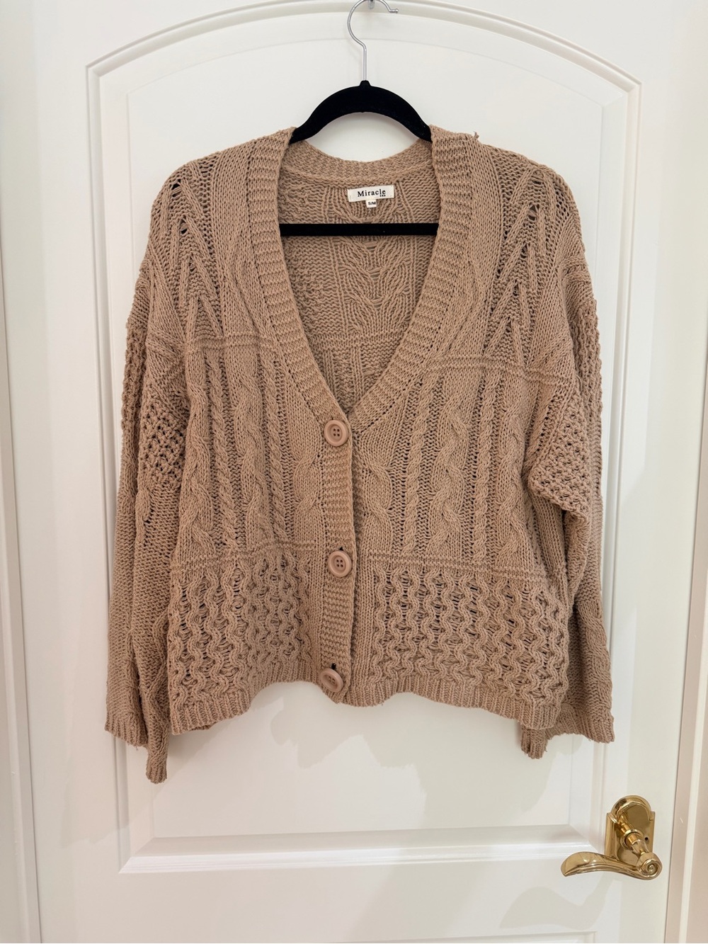 Miracle Taupe Cable Knit Button-Front Cardigan